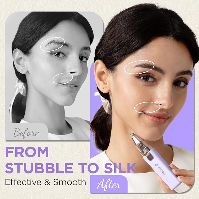 Rechargeable Facial Hair Remover for Women: 2 in 1 Electric Eyebrow and Facial Hair Remover - Suitable for Middle-aged Women’s Eyebrow, Chin, and Cheek Trimming - with Built-in LED Light(Purple)