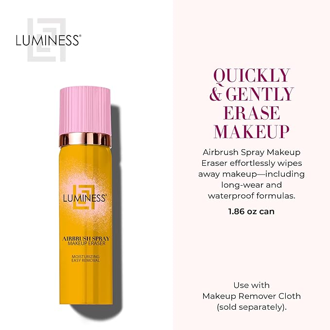 LUMINESS Face & Eye Makeup Remover, Airbrush Spray Makeup Eraser (1.86 fl oz) - Removes Longwear Cosmetics & Waterproof Formulas - Gentle -Make Up Remover for Soft, Smooth, & Hydrated Skin