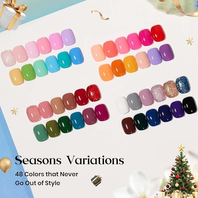 Beetles Gel Nail Polish Set - Seasons Variations 48 Colors Gel Polish Kit Brown Nude Pink Red Blue White with Base Top Coat Home DIY UV LED Soak Off Nail Art Salon Manicure Starter Kit Gift for Women