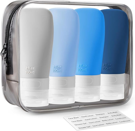 INSFIT Portable Travel Bottles, TSA Approved Leak Proof Containers for Toiletries, BPA Free Refillable Accessories for Shampoo, Body Wash, Liquids (4 Pack)