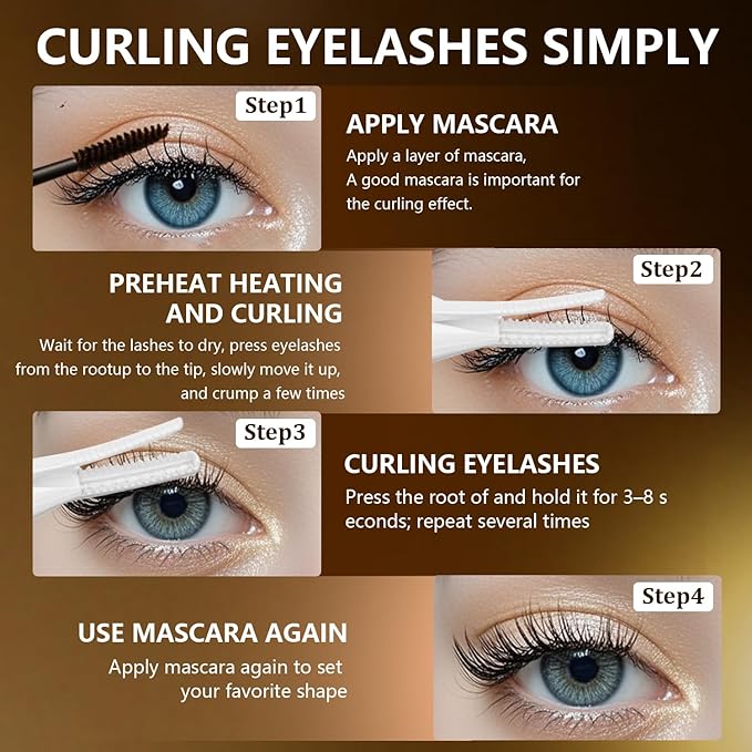 Heated Eyelash Curler, 2-in-1 Clip-Type Design, 3 Temperature Modes, USB Rechargeable Electric Eyelash Curler, Natural Curling 24H Long-Lasting Curl, Gift for Women & Girls, Beige-DB