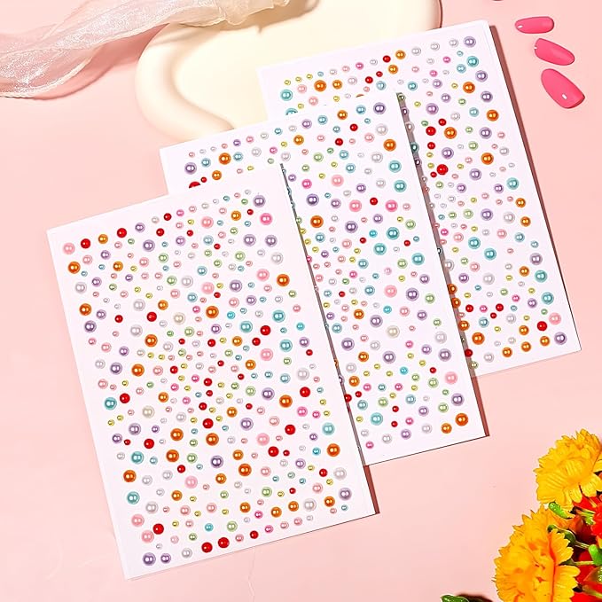 975Pcs Face Gems Hair Gems, Self-Adhesive Face Jewels Eye Jewels Rhinestones 3/4/5/6 mm DIY Face Gems Stick on, Hair Body Rhinestones Gems Crystals Pearls for Face Makeup, Crafts (Pearl_Color)