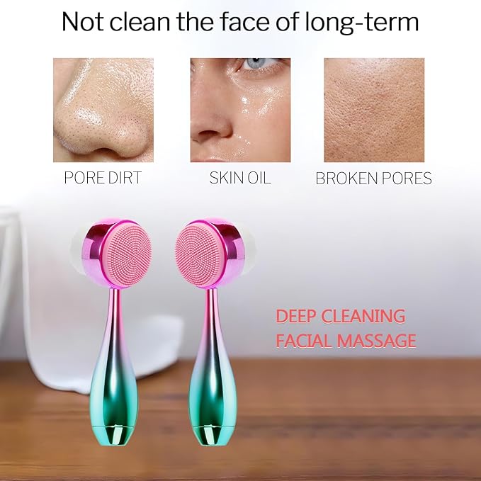 Face Brush 2 in 1, Facial Cleansing Brush Double Sides, Facial Exfoliation Scrub Brush Silicone Manual Face Scrubber Brush for Gentle Deep Pore Cleansing, Skincare (Green, 1 Pack)