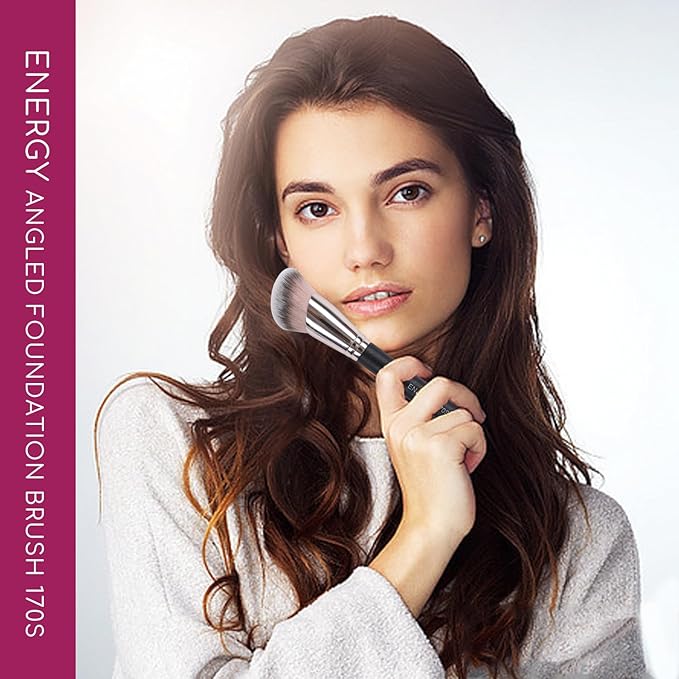 ENERGY Angled Foundation Brush - Large Makeup Brush for Liquid Foundation, Bronzer, Blush, Cream, Powder, Concealer &Contour Blending Face with Vegan Synthetic Bristles
