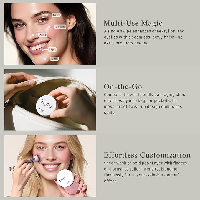 bayfree Multi Glow Balm Set, Cream Blush with Double-ended Brush, Radiant Finish, Hydrating, Creamy, Radiant Finish, Lightweight & Blendable Color, Face Balm