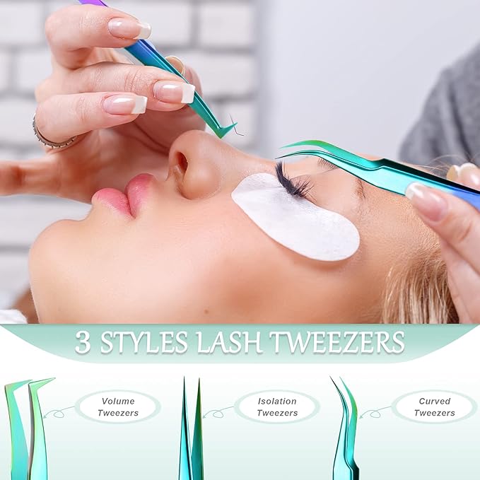 High Precision Lash Tweezers Set 6 Pack Stainless Steel Eyelash Extension Tweezers for Classic, Volume, Mega Volume Lashes, Facial Hair, Eyebrow, Hair Removal, Crafting Making(Rainbow)