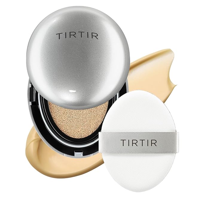TIRTIR Mask Fit Aura Silver Cushion Foundation | Semi-glow Finish, Natural Coverage, Moisturizing, Lightweight, Korean cushion foundation (#24W Soft Beige, Full Size, 0.63 Fl Oz)