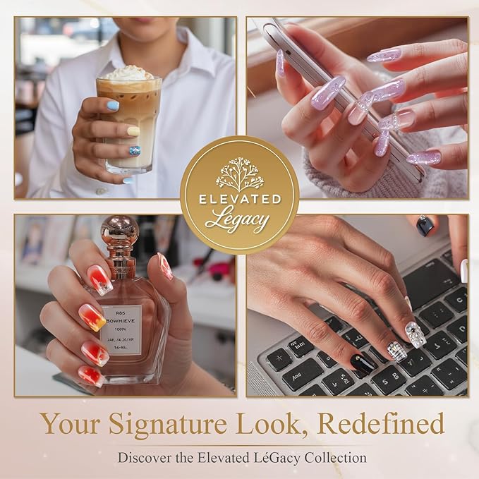 Large-Lavender Pearl Blossom French Tip Press-On 10 Nails Manicure Kit for Women | Custom Handcrafted Nail Glue, Dual Nail File, Cuticle Stick & Buffer Block | Measure Before Ordering