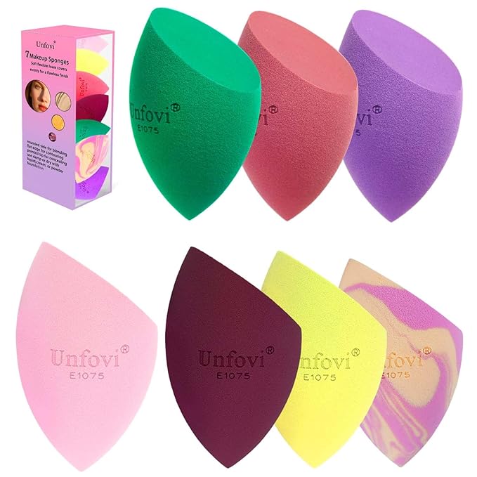 7-Pack Makeup Sponges Set - Angled Teardrop Beauty Blenders, Non-Latex Ultra-Soft & Quick-Dry, Hygienic Cosmetic Sponges for Seamless Liquid/Powder Blending (Multicolor)