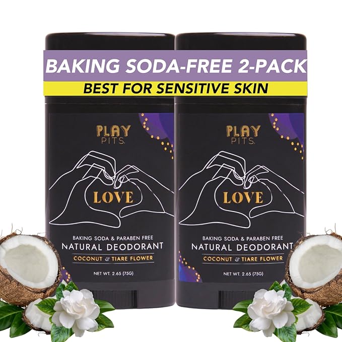 PLAY PITS - 2 Pack - Natural Deodorant - Safe for Men & Women w/Sensitive Skin - Clean, Non-Toxic, & Paraben Free – LOVE Scent - Infused w/Essential Oils – 2.65 Oz.