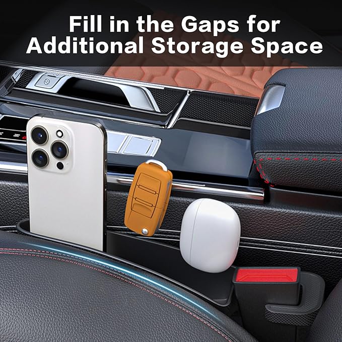 2025 Upgrade Short Car Seat Gap Filler, Seat Gap Organizer with Phone Holder, Car Seat Accessories, Car Organizer Fit Sedan SUV Truck-2PCS Black