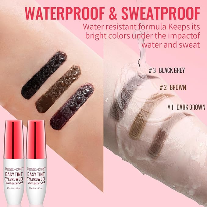 Peel Off Eyebrow Gel Kit,2PCS Easy Tattoo Brow Peel Off Gel for Women,Waterproof,Sweatproof,Natural Brows Color,For Fuller & Defined Looking Brows,DIY at Home(Darkbrown)