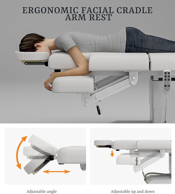 Icoget Professional Full Electric Spa Massage Treatment Table, Medical Bed with Independent Leg Adjustment, Facial Bed with Face Cradle for Beauty, White