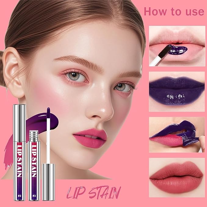 3 Pcs Peel Off Lip Stain Lip Tint Set, Lip Stain Peel Off Matte Lip Liner, Long-Lasting Lip Tint Stain Peel Off Lip Gloss, Waterproof Non-stick Cup Peel Off Lipstick Lip Stains for Women