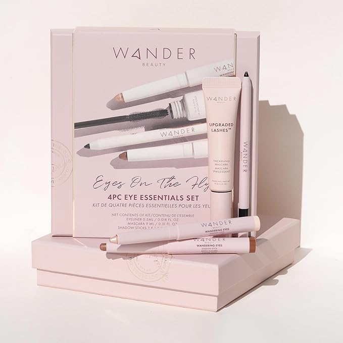 Wander Beauty Eyes on the Fly - 4 Piece Beauty Gift Set - Includes Skyliner, Upgraded Lashes Thickening Mascara, & 2 Wandering Eyes Cream Eyeshadow Sticks - Cruelty Free Natural Beauty Gifts