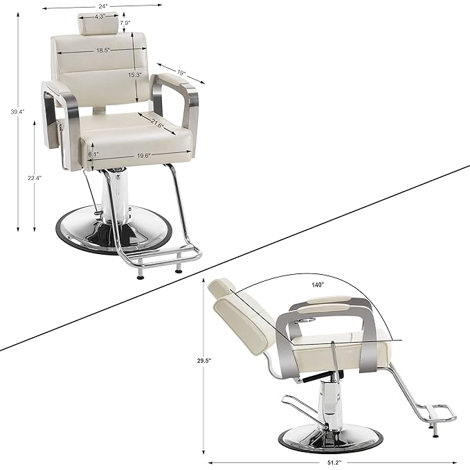 BarberPub Barber Chair Reclining Salon Chair for Hair Stylist, Antique Hair Spa Salon Styling Beauty Equipment 3127(White)