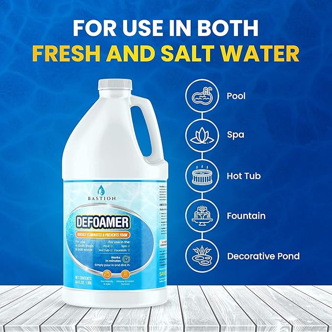 Hot Tub Defoamer - Pool, Fountain, & Spa - Antifoam Concentrate - Silicone Emulsion - Quickly Removes & Prevents Foam in Water - Eco Friendly & Safe Formula - No Harsh Chemicals - 1/2 Gallon (64 oz.)
