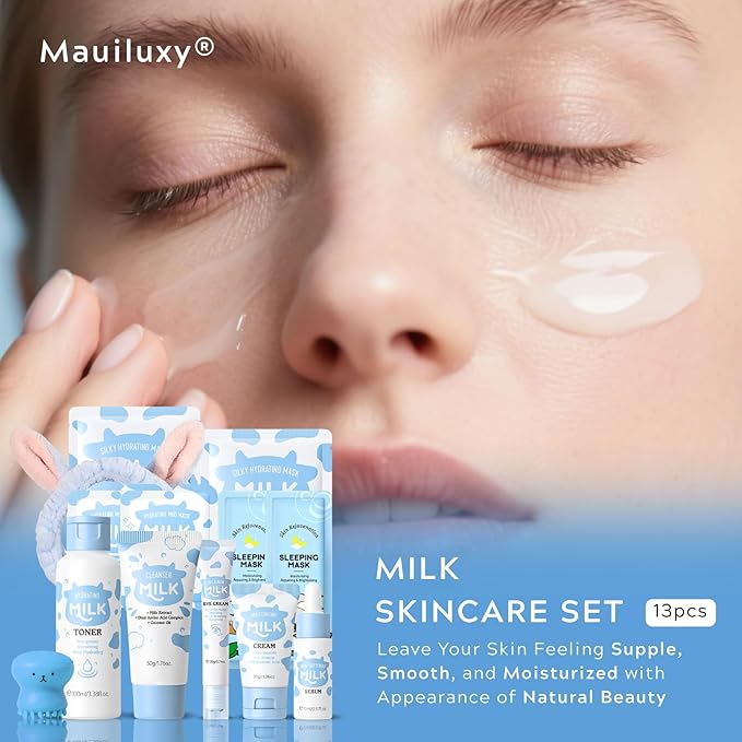 13Pcs Milk Skin Care for Kids - Milk Skincare for Teens 10-12 Cleaning & Hydrating & Nourish Skin, Kids Skin Care Set for Girls Ages 8-12 Ideal for Beginners - Beauty Gift Set for Women/Girls