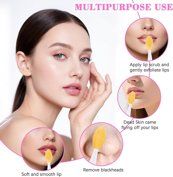 10PCS Cleansing Facial Silicone Brush Double Side Lip Exfoliating Pore Scrub Brush for Face Nose Clean Blackhead Removal Brushes Facial Brushes for Cleaning and Exfoliating