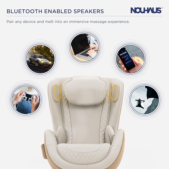 Nouhaus NOU Campo Heated Massage Chair,Full Body Massaging Zero-Gravity Leisure Recliner with Low-Noise 3D Massage and Dual Sound Systems Modern Massage Chairs (Elder White)