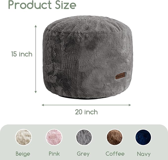 HIGOGOGO Pouf Stuffed Ottoman Round Modern Foam Filled Foot Rest Chair Decorative Poufs 20 x 15 Inches Fluffy Boho Comfy Stool for Living Room, Grey