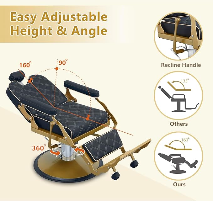 Barber Chair Hair Salon Chair,Heavy Duty 700 LBS, for Hair Stylist Barber Beauty Tattoo Massage(Gold)