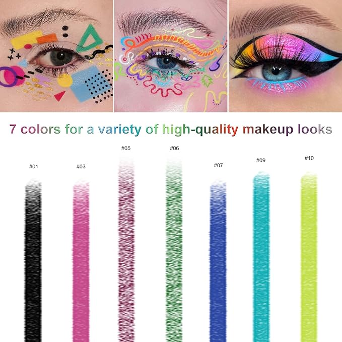 7 Colorful Eyeliner Pen Set, Eye Shadow Pencil, Pearl Eyeliner Kit Metallic Glitter Eye liner Pencil for Women Eye&Lip Liner Professional Eye Makeup Set Colorful Eye Color (7PCS B)