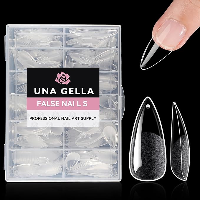 UNA GELLA Stiletto Gel Nails Press On Halloween 504Pcs Medium Almond Stiletto Clear Gel Nail Tips Full Cover Pre-matte Fake False Acrylic Nails for Nail Extensions Home Art Salon 12 Sizes