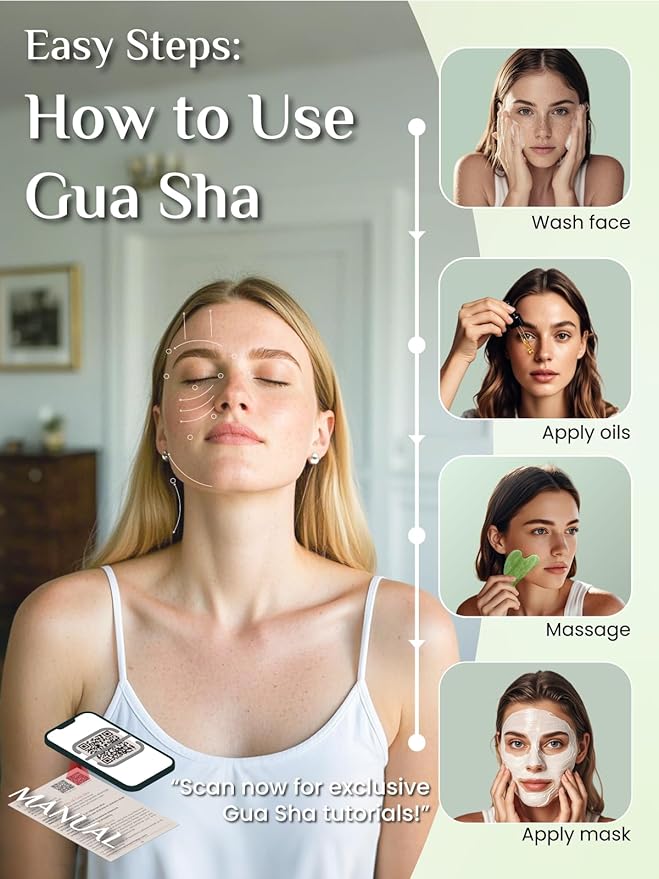 Rena Chris Gua Sha Facial Tools, Xiuyan Jade Stone Guasha Tool for Face Massage, Manual Facial Massager Tool for Jawline Sculpting and Puffiness Reduction with Silicone Case (Green)