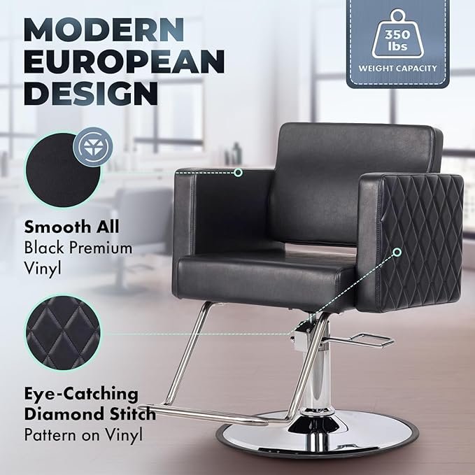 Buy-Rite Diamond Styling Chair for Salons & Spas, Modern Styling Chair with Diamond Stitch Pattern, Extra Wide Seat, Open Seat-Back for Cleaning, Lumbar Support Cushion, NIN-6613