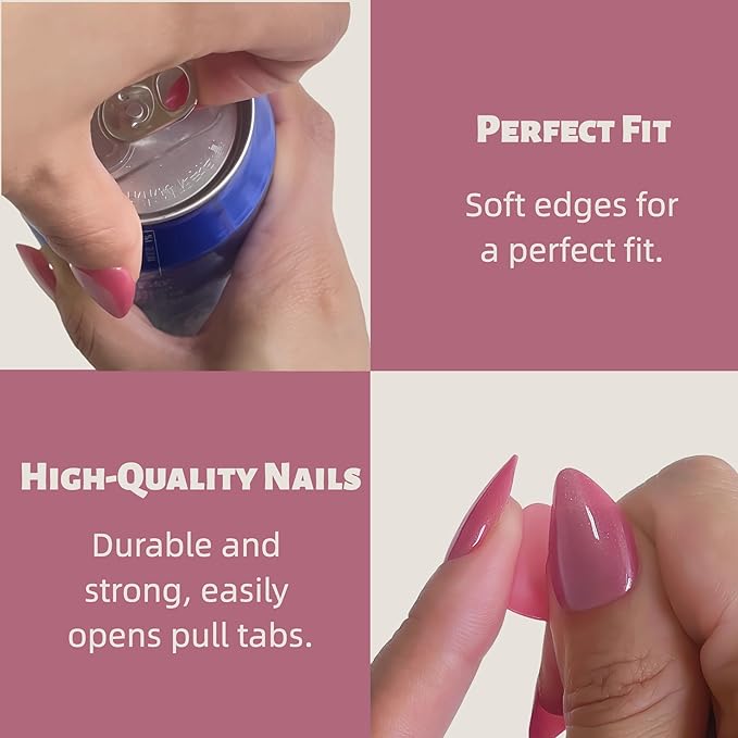 30PCS Short Almond Press-On Nails – Rose Cat Eye Fake Nails in 15 Sizes, Soft Back Edge & Strong Tips, No Measuring Needed, Reusable Stick-On Nail Tips for All Occasions