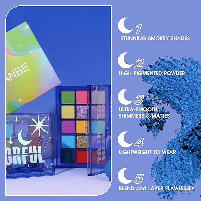 UCANBE Colorful Eyeshadow Palette, 15 Colors Vibrant Bright Shimmer Matte Metallic Neon Eye Makeup Pallet, Rainbow Green Pink Purple Orange Blue High Pigmented Sombras De Ojos Gift Kit