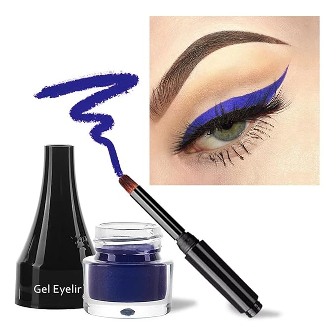 MAEPEOR Gel Eyeliner 10 Colors Smooth Cream Matte Eyeliner Gel Longlasting Waterproof and Smudgeproof High Pigment Eyeliner with Brush (08 Blue)