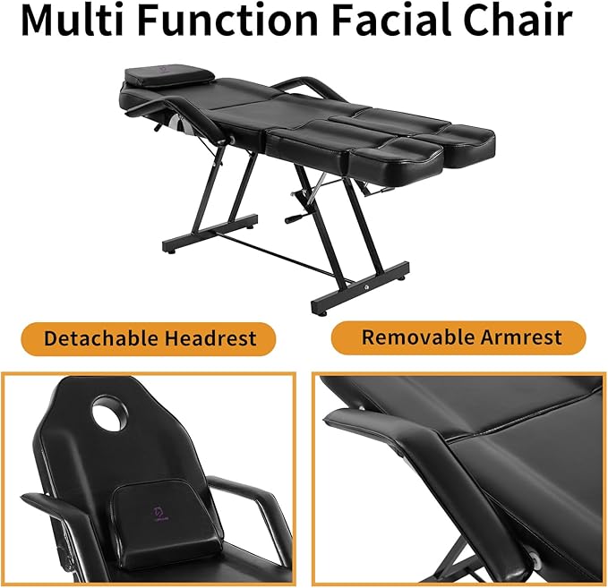 Facial Chair, Adjustable Tattoo Chair Salon Bed with Hydraulic Stool Massage Bed for Professional Massage Facial Lash Beauty Treatment Spa (Black15)