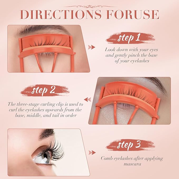 Eyelash Curler with Pads, Lash Curler with 10 Extra Silicone Replacement Pads, Comfortable Grip for Effortless Curling – Eyelashes for The Perfect Eye Contour (Rose Pink)