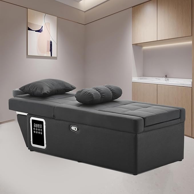 Massage Bed with Shampoo Bowl - Professional Head Spa Equipment for Beauty Salons, Adjustable Backwash Unit with Foot Bath Function, Beauty Bed, Black