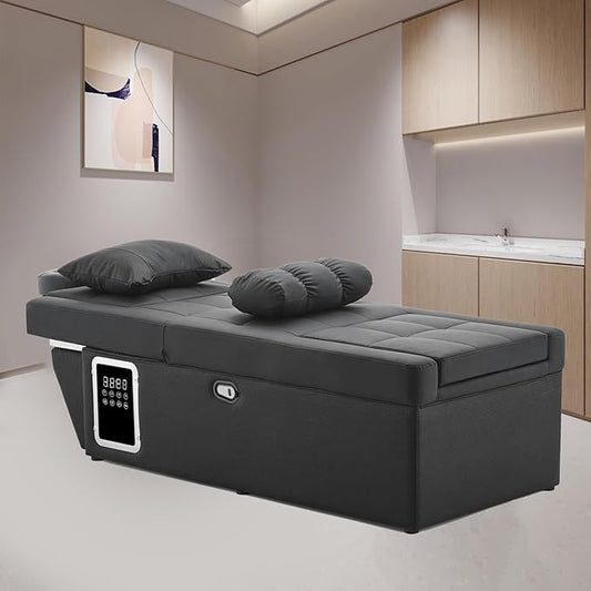 Massage Bed with Shampoo Bowl - Professional Head Spa Equipment for Beauty Salons, Adjustable Backwash Unit with Foot Bath Function, Beauty Bed, Black