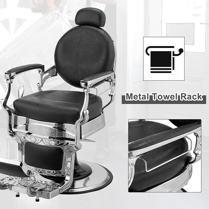 Winado Heavy Duty Vintage Recline Barber Chair Hydraulic with Headrest, Supports up to 700lbs & 360°Rotatable, Professional Salon Beauty Spa Shampoo Equipment (Buttonless Style)