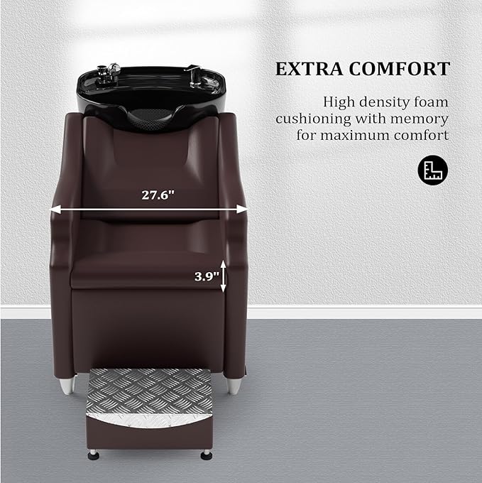 Salon Shampoo Bowl and Chair, Hair Wash Chair Shampoo Station with Deep Ceramic Sink, Backwash Barber Chair Shampoo Unit for Beauty Spa Barbershop Massage