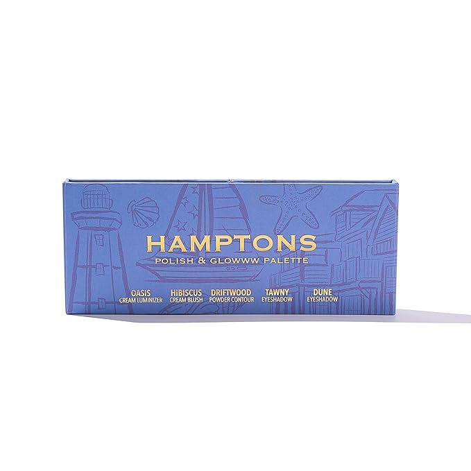 Hamptons Polish & Glowww Palette – 5-Piece Refillable Makeup Palette for Radiant Skin - Highlighters, Blush, Contour & Eye Shadows - Blendable, Long-Lasting, Vegan & Cruelty-Free