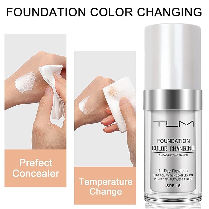2 PACK TLM Color Changing Foundation Liquid Base,TLM