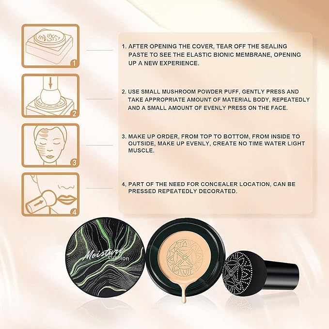 Mushroom Head Air Cushion CC Cream - BB Cream Color Changing Foundation, Full Coverage Concealer for Older Women, Moisturizing & Brightening Foundation for Mature Skin Makeup (Medium Deep)