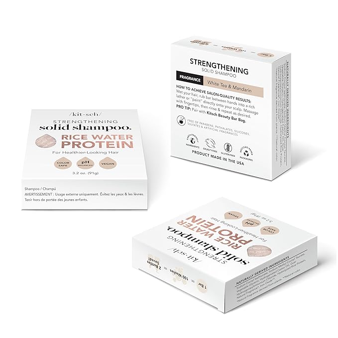 Kitsch Rice Water Shampoo Bar – Dry Hair Shampoo & Soap Bar for Hair Care & Hair Growth – Women and Mens Shampoo – Strengthens Damaged Hair – Vegan, Paraben, Silicone & Sulfate-Free – 3.2 oz