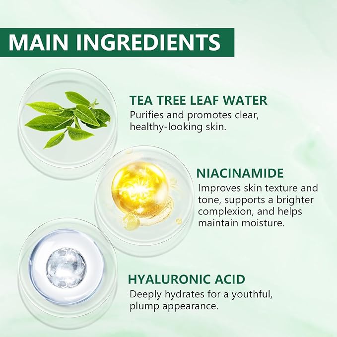 Travel Skincare 5% Niacinamide Serum with 4% Tea Tree Extracts | 1% Ceramide Complex | Deep Hydration | Regulates Sebum | Soothes Skin (3 Pack 0.507 fl.oz | 15ml)