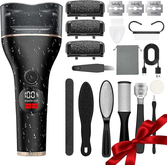 Electric Callus Remover for Feet with 17 in 1 Pedicure Kit, Rechargeable Waterproof Foot File Professional Foot Care Tools, Portable Callus Remover Kit to Remove Dead Skin Hard Skin Dry Cracks(Black)