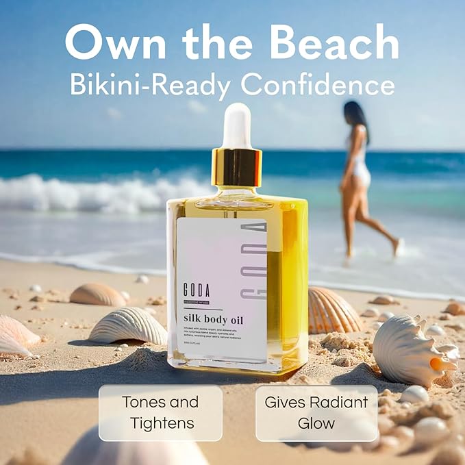 GODA Silk Body Oil Women - Firming Anti Aging Moisturizing Formula, Crepey Skin Hydrating After Shower, Scented Organic Blend Premium Skincare