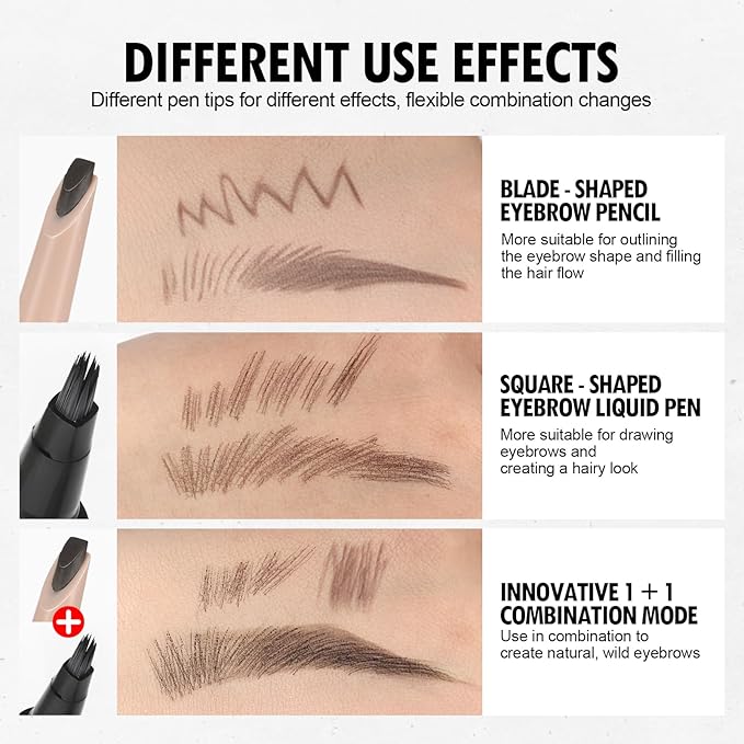 Anglicolor Microblading Eyebrow Pen, Liquid Eyebrow Pen, Square Angled Eyebrow Brush Natural Hair-Like Brow, Long-Lasting, Waterproof Eye brow Pencil for Women and Girls Makeup (04 Black)