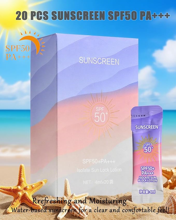 20 Pack Sunscreen SPF50+,Moisturizing Travel Size Sunblock Lightweight&Water-Resistant, 4ml Face & Body Mini Sunscreen Lotion Bulk Portable Sun Cream,Perfect for Most of Skin Women Travel & Outdoor-B