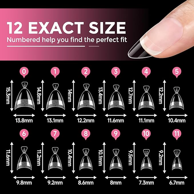 Short Almond Nail Tips: 360Pcs Half Cover Extra Short Almond Gel Nail Tips with Self-handle Pre Etched Fake Nails Tips for Nail Extension DIY Salon 12 Size