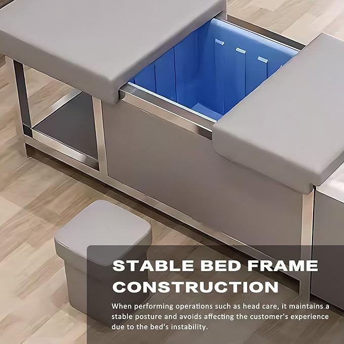 HHEvergreenEnsem Massage Shampoo Bed with Sink & Head Spa Equipment, No Plumbing Head SPA Bed Includes 24 gal Large Water Tank, Storage Space (with Stool, Grey)